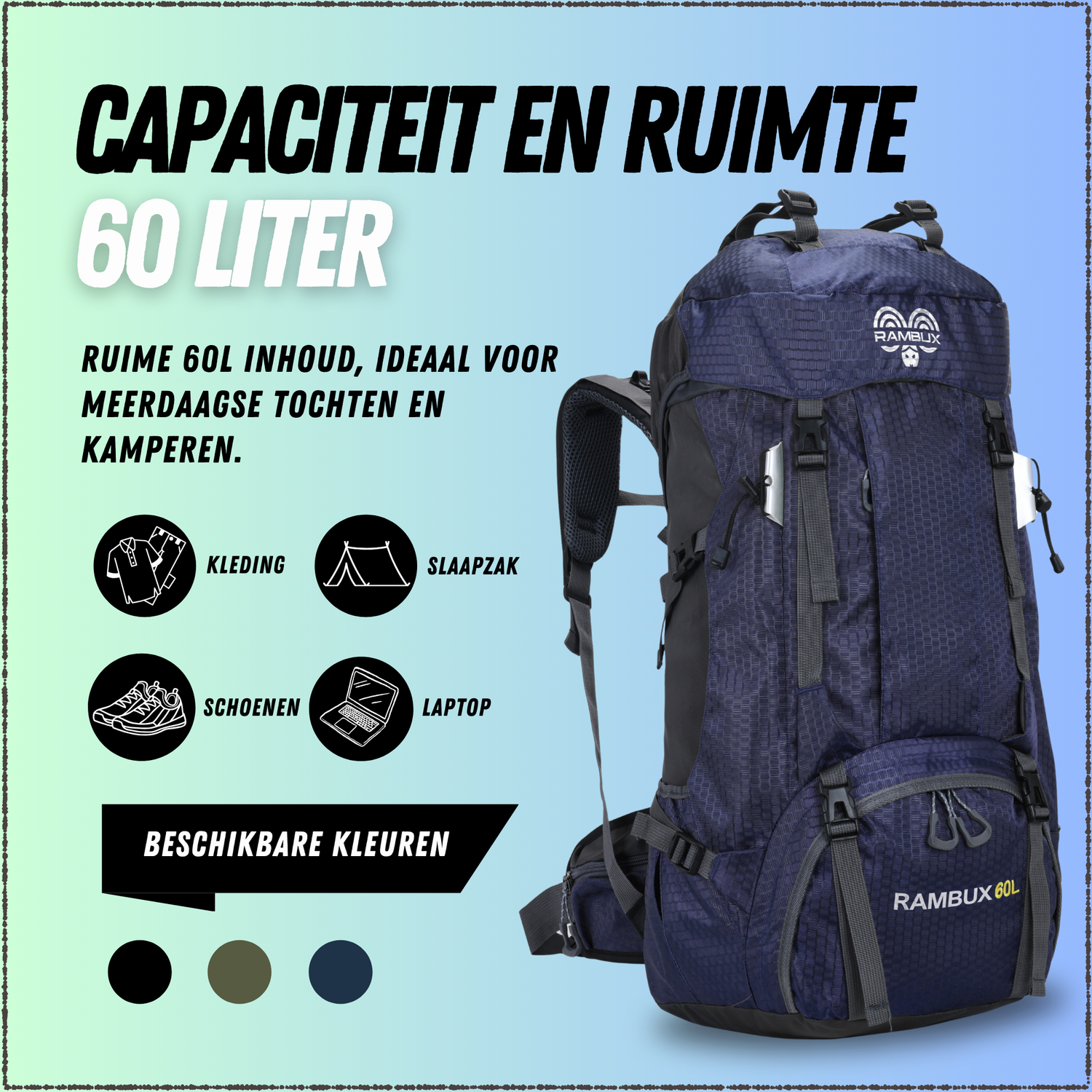 60L Trekking Rugzak Marineblauw