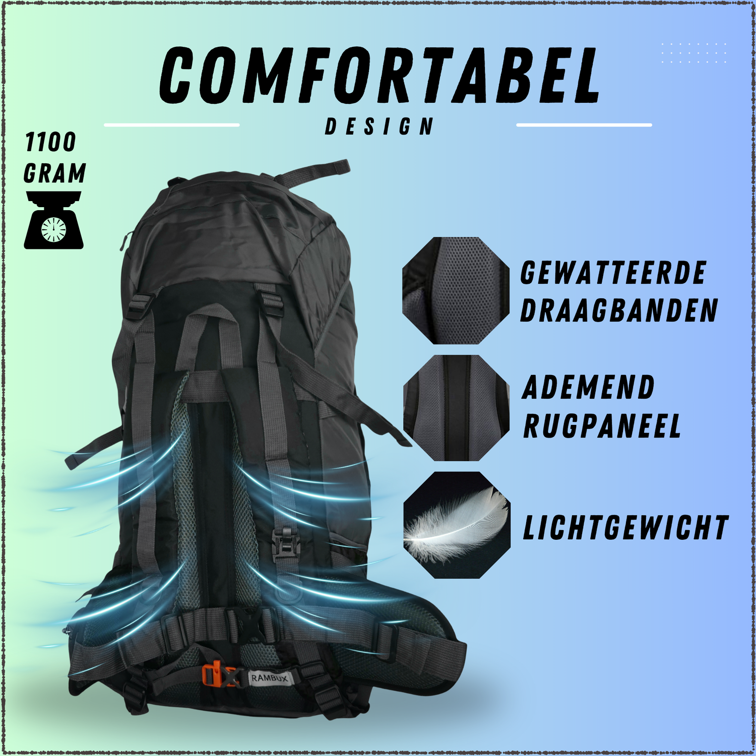 60L Trekking Rugzak Zwart