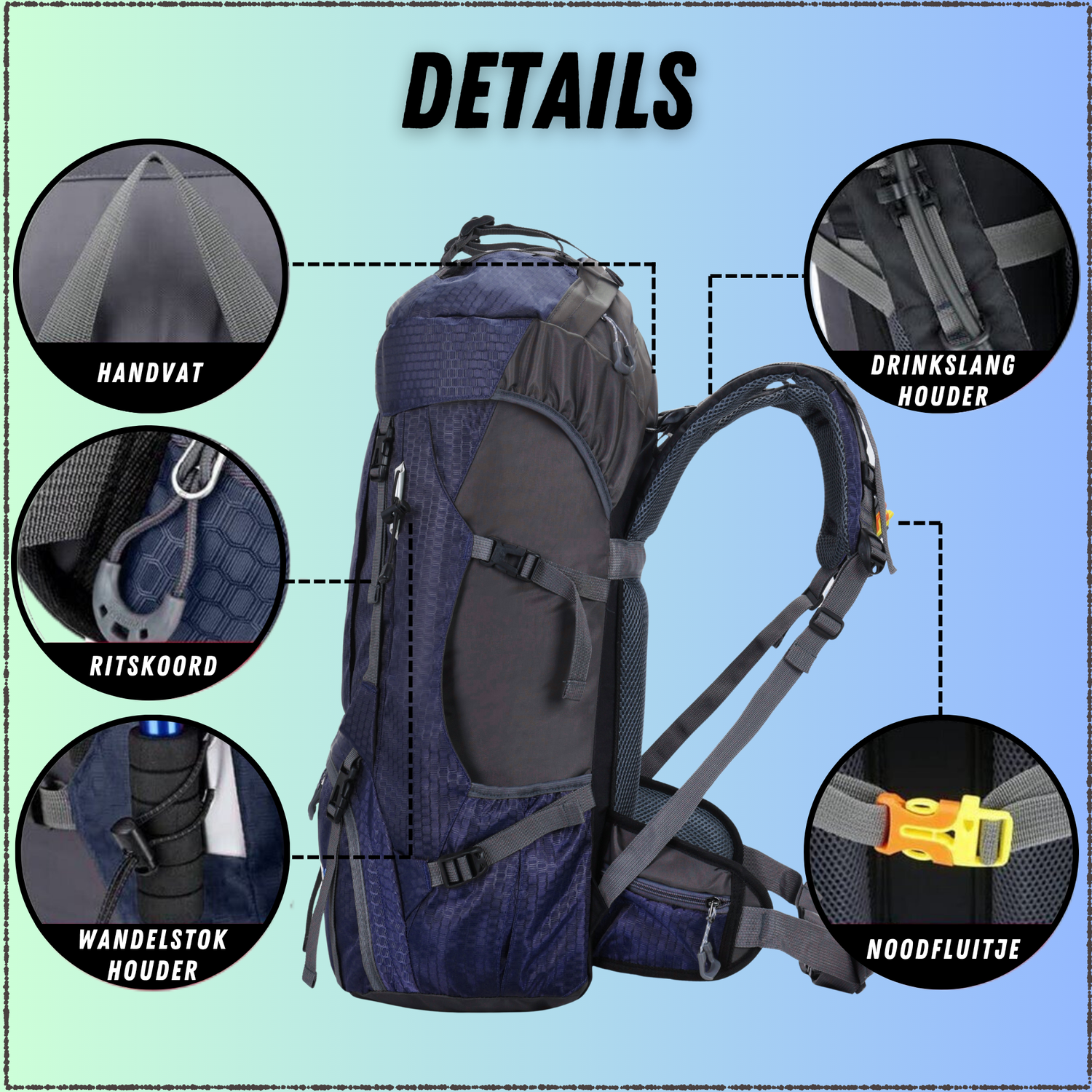 60L Trekking Rugzak Marineblauw