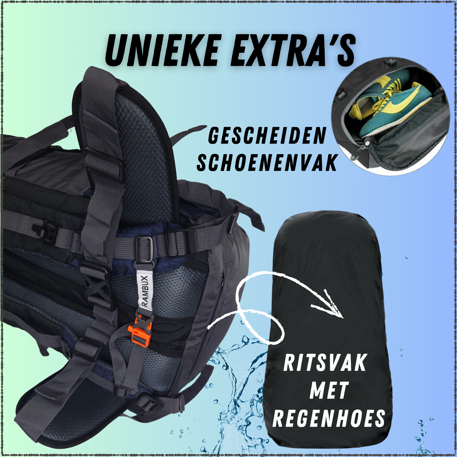 60L Trekking Rugzak Marineblauw