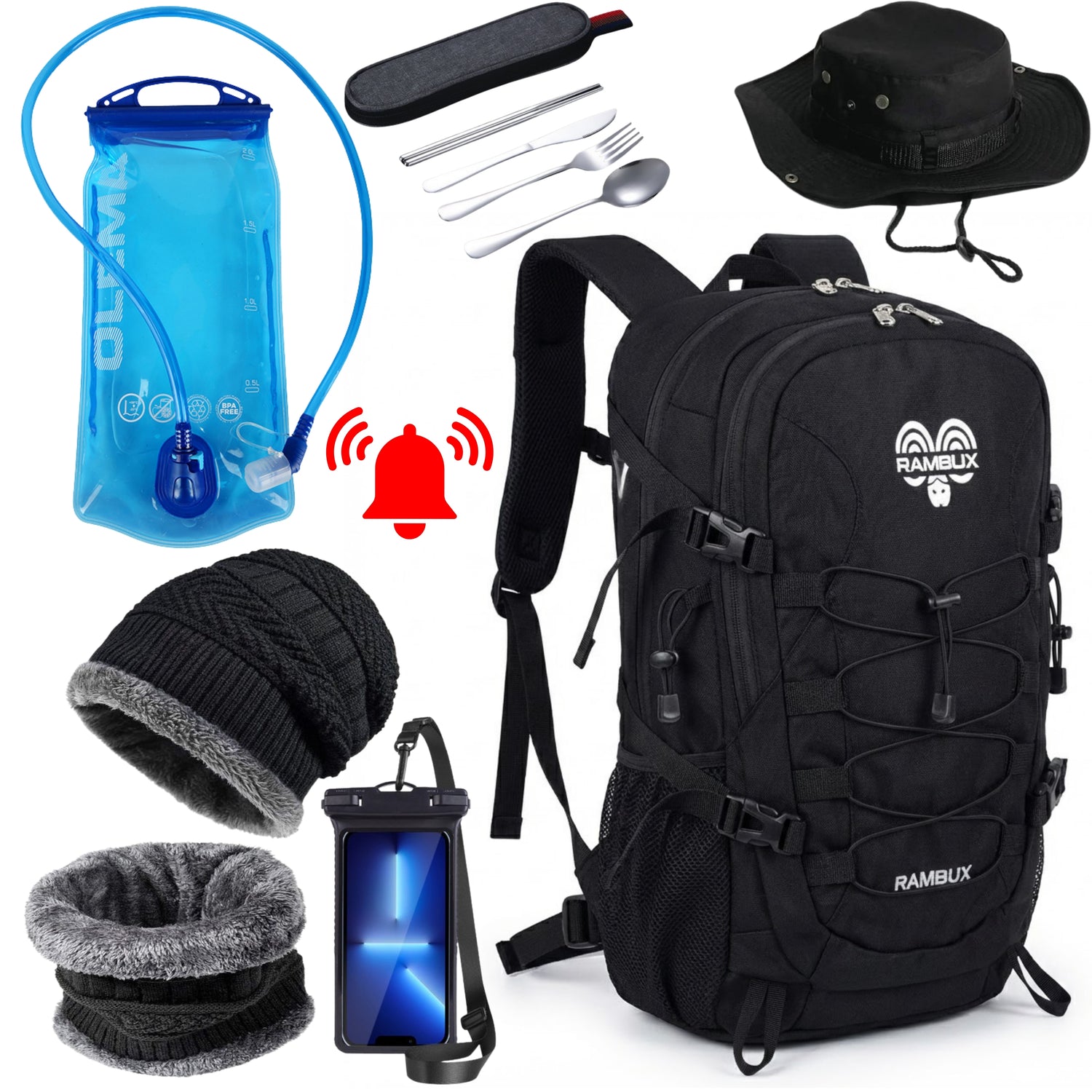 Backpack Outdoor - 40L Noodpakket met Waterzak & Telefoonhoes - PREMIUM