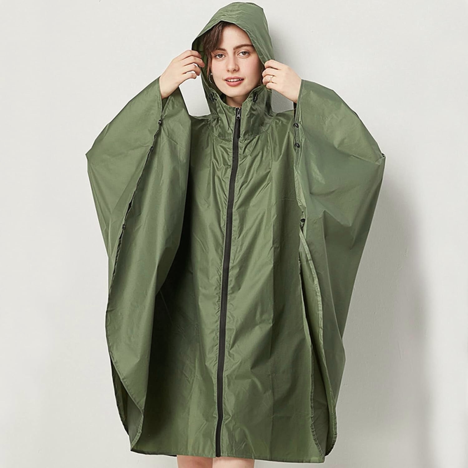 Poncho Regenjas met Capuchon Legergroen