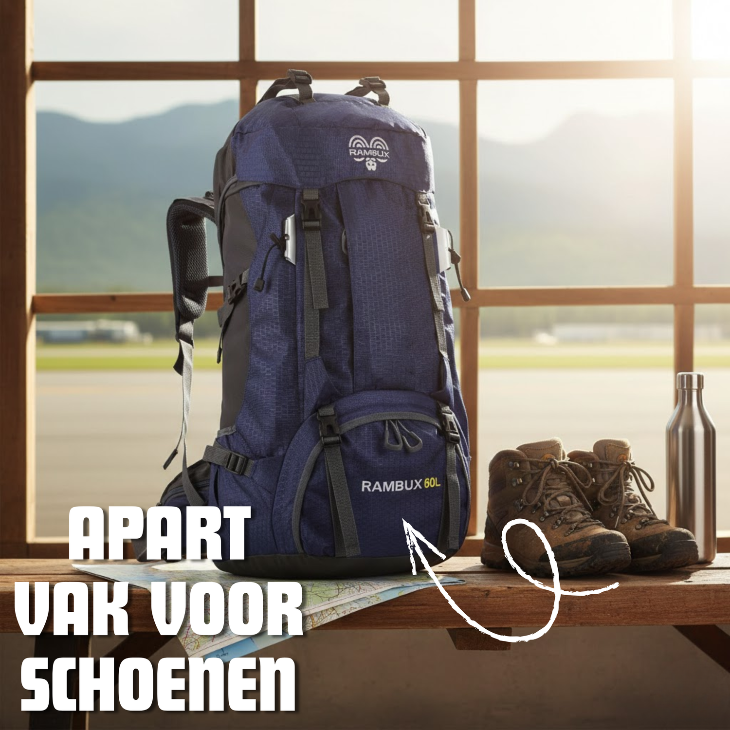 60L Trekking Rugzak Marineblauw