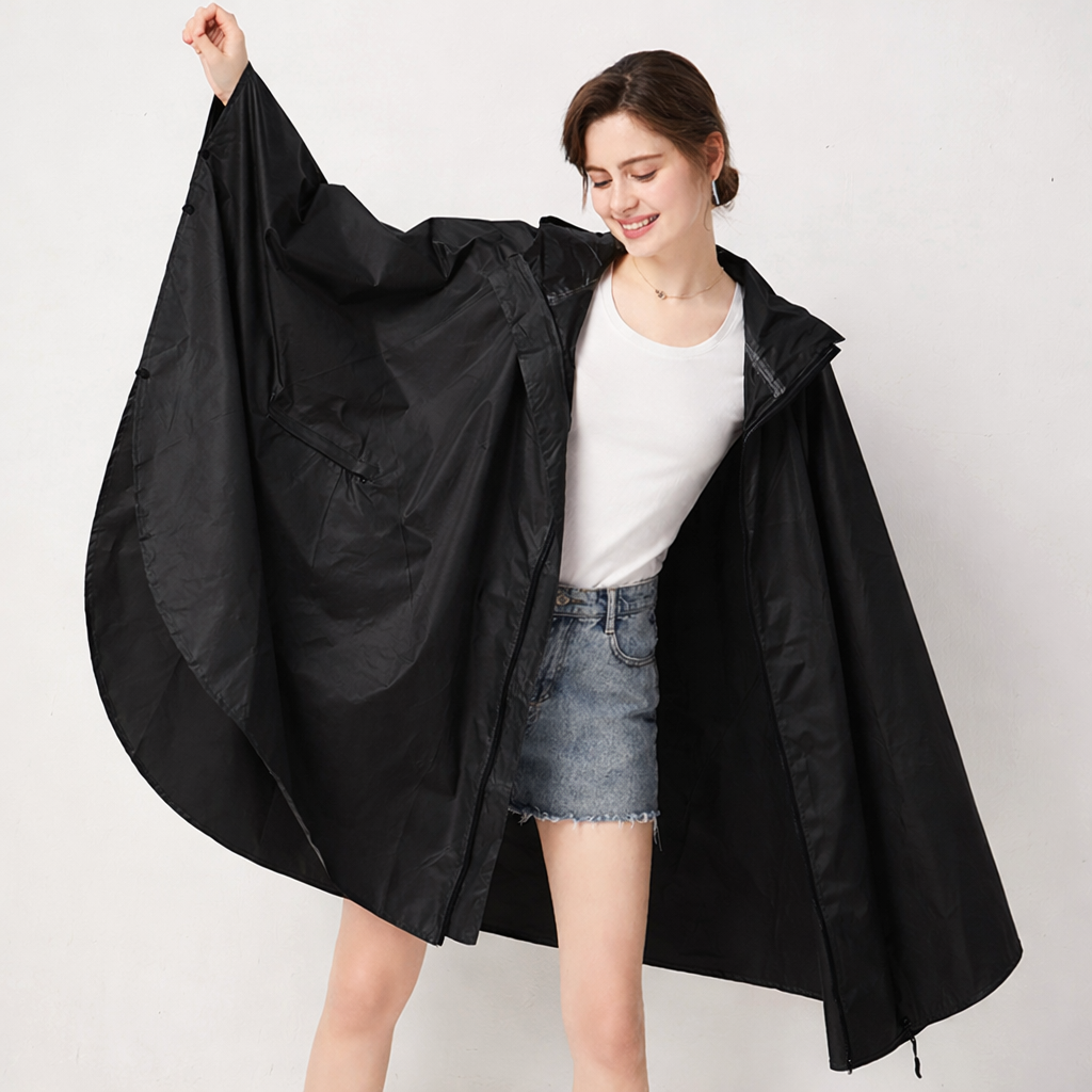 Poncho Regenjas met Capuchon Zwart