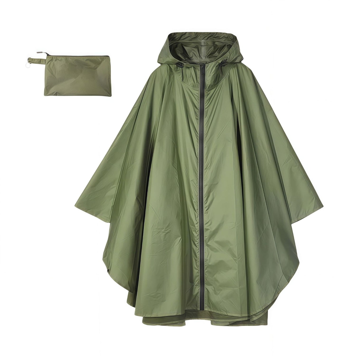 Poncho Regenjas met Capuchon Legergroen