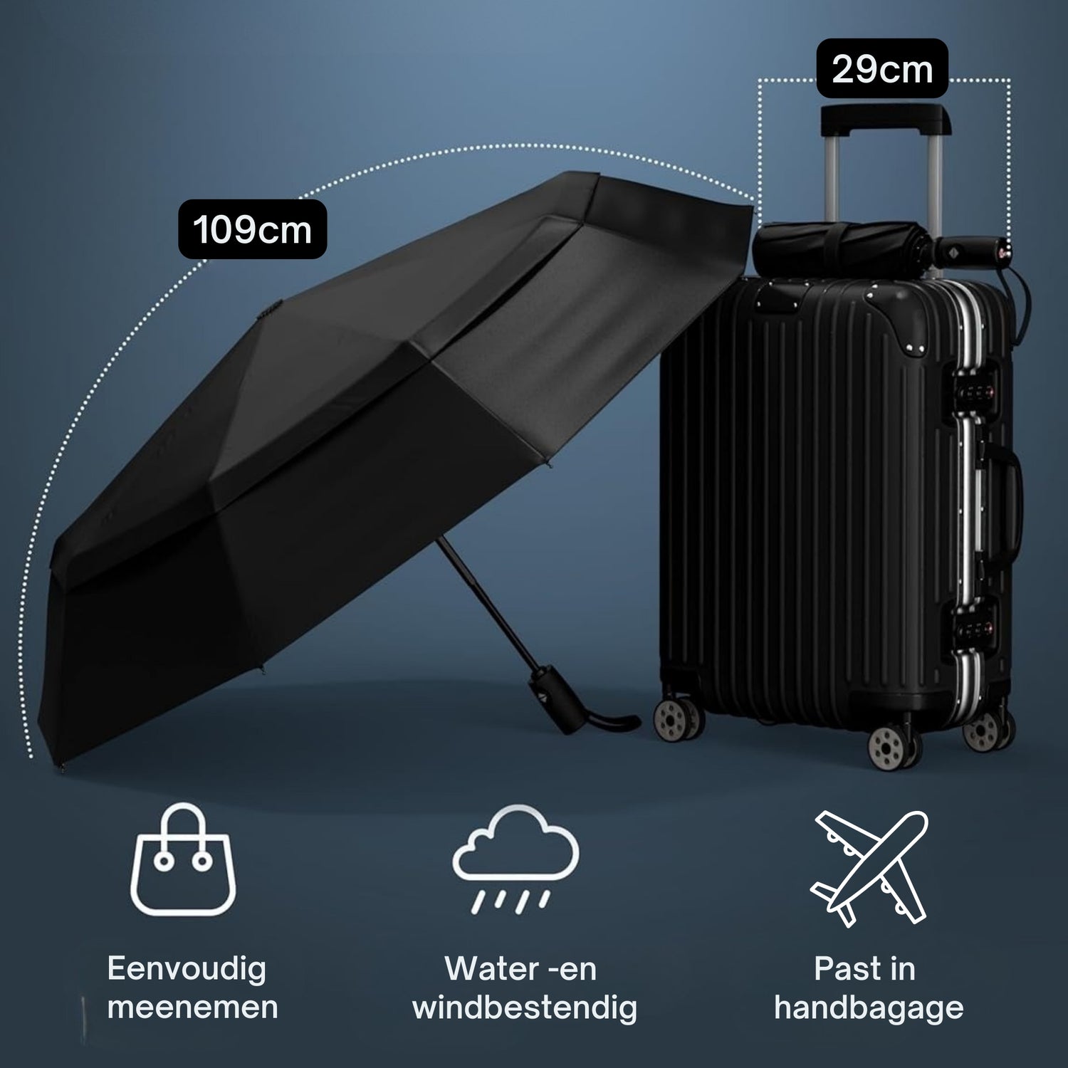 Stormparaplu - Windbestendig - Automatisch Opvouwbaar - Zwart