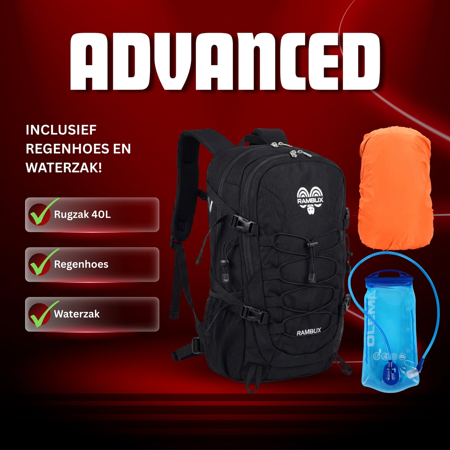 Backpack Outdoor - 40L Rugzak met Waterzak & Regenhoes - ADVANCED